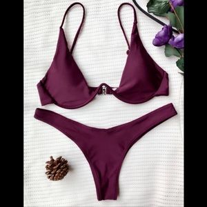 BNWT ZAFUL Push Up Plunge Bathing Suit in Merlot